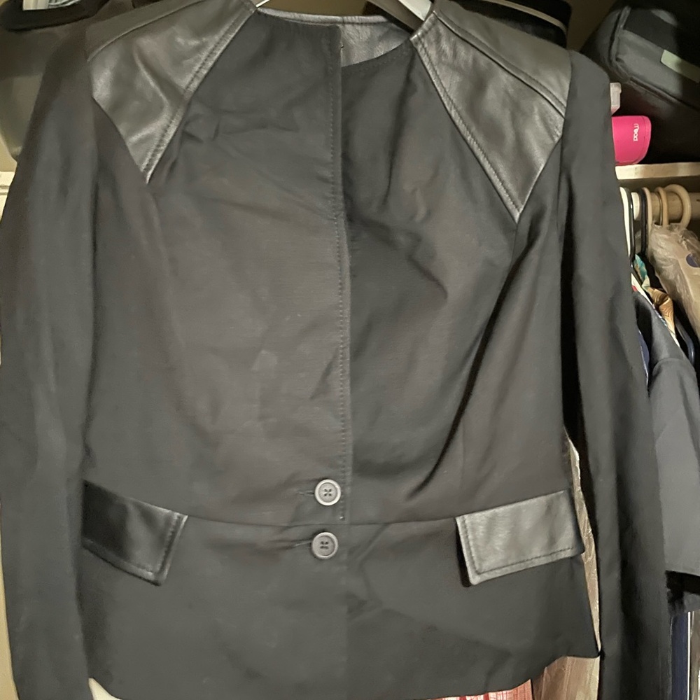 Paola Frani Black Blazer with Leather Details
